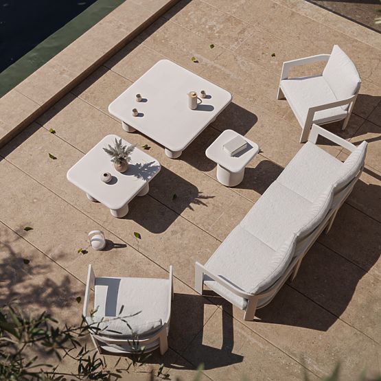 Tavolino da giardino Vibonis 42 cm, quadrato, in cemento, beige chiaro