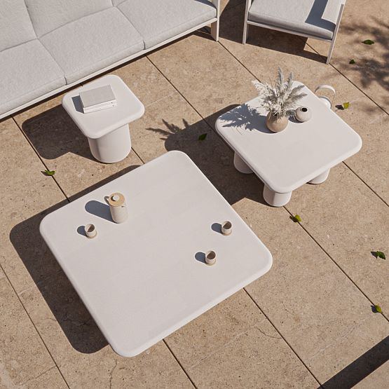 Tavolino da giardino Vibonis 70 cm, quadrato, in cemento, beige chiaro