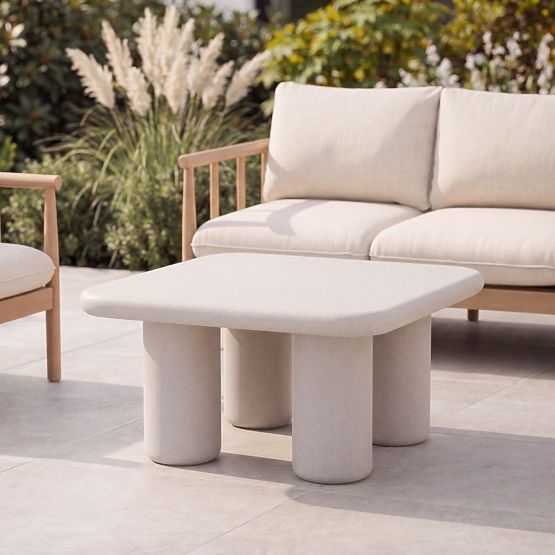 Tavolino da giardino Vibonis 70 cm, quadrato, in cemento, beige chiaro