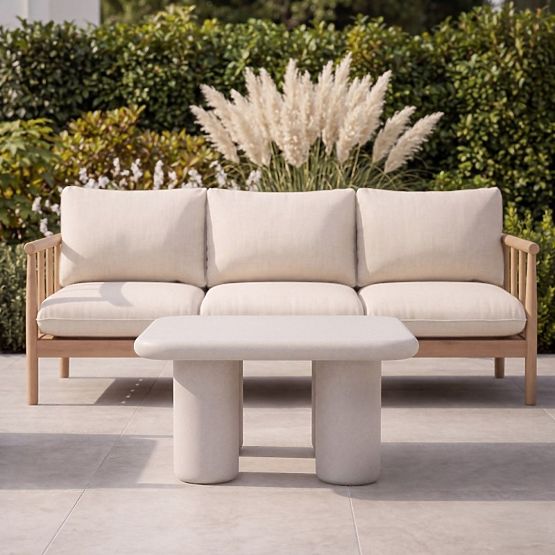Tavolino da giardino Vibonis 70 cm, quadrato, in cemento, beige chiaro