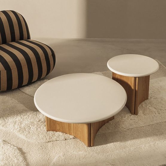 Tavolino da salotto Marlo 80 cm, bianco crema/rovere