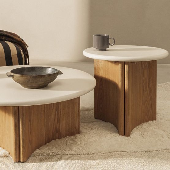 Tavolino da salotto Marlo 80 cm, bianco crema/rovere