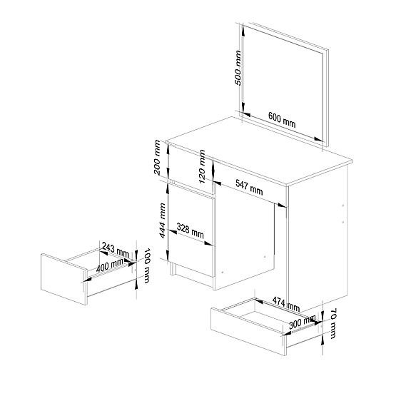 Tavolino da toeletta con specchio CLP P-2/SL SINISTRO PK ROVERE SONOMA