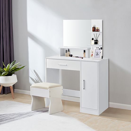 Tavolino da toeletta cosmetico con specchio bianco moderno ModernHome