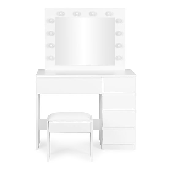 Tavolino da toeletta cosmetico con specchio e illuminazione 5 cassetti sgabello ModernHome
