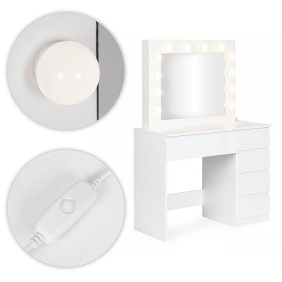 Tavolino da toeletta cosmetico con specchio e illuminazione 5 cassetti sgabello ModernHome