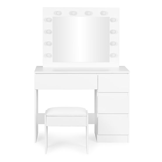 Tavolino da toeletta cosmetico con specchio e illuminazione LED 4 cassetti sgabello ModernHome