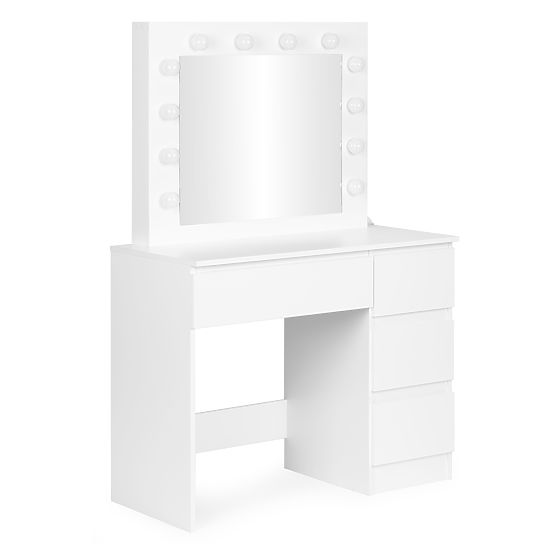 Tavolino da toeletta cosmetico con specchio e illuminazione LED 4 cassetti sgabello ModernHome
