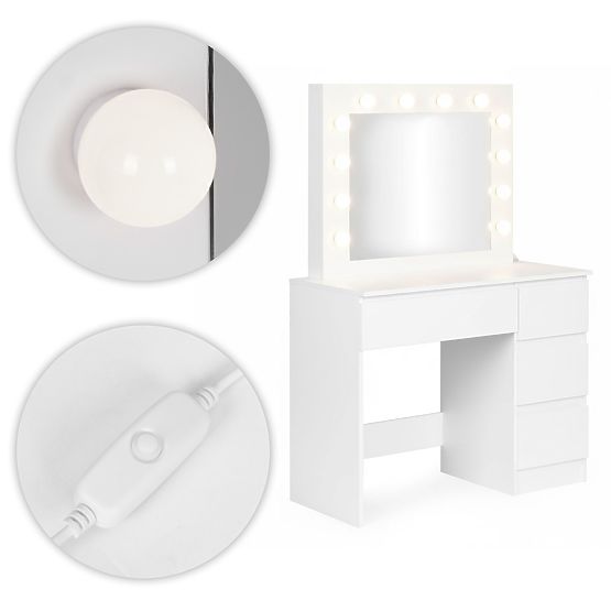 Tavolino da toeletta cosmetico con specchio e illuminazione LED 4 cassetti sgabello ModernHome