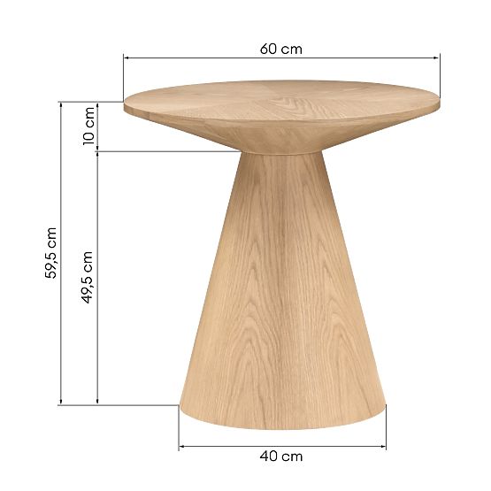 Tavolino laterale Abisko, 60 cm, rotondo, impiallacciatura di quercia naturale