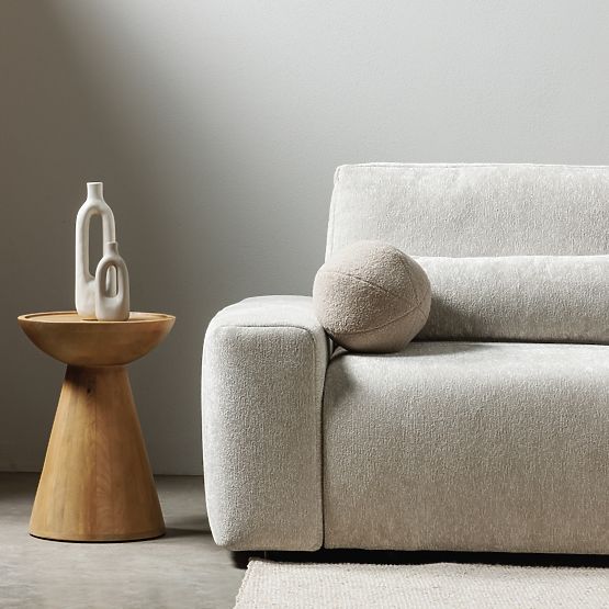 Tavolino laterale Arvika 40 cm, rotondo, legno di mango, forme arrotondate