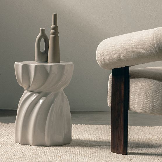 Tavolino laterale Bloom 35 cm, beige-grigio, lucido