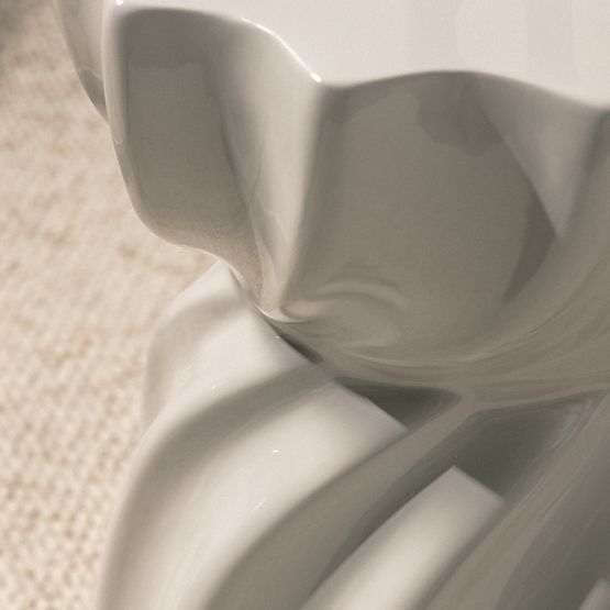 Tavolino laterale Bloom 35 cm, beige-grigio, lucido