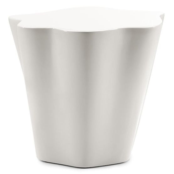 Tavolino laterale Bow 49 cm, grigio-beige, lucido, forme arrotondate