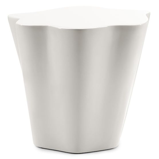 Tavolino laterale Bow 49 cm, grigio-beige, lucido, forme arrotondate