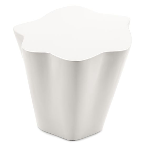 Tavolino laterale Bow 49 cm, grigio-beige, lucido, forme arrotondate