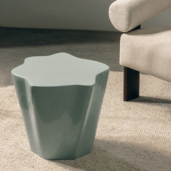 Tavolino laterale Bow 49 cm, salvia, lucido, forme arrotondate