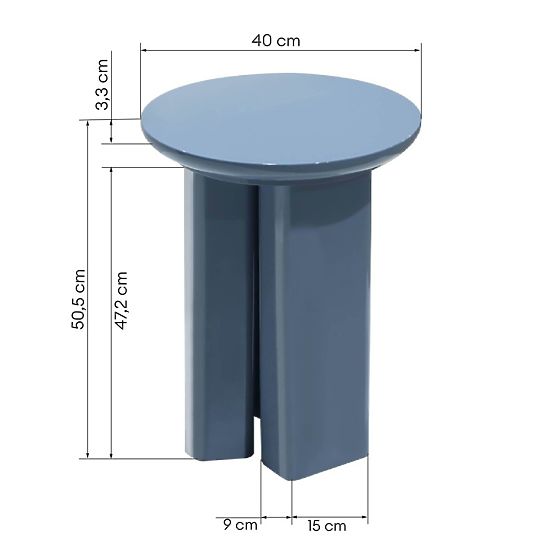 Tavolino laterale Brie 40 cm, blu tenue, lucido