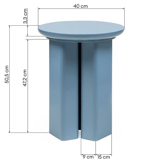 Tavolino laterale Brie 40 cm, blu tenue, lucido