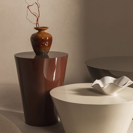 Tavolino Laterale Eclipso, 40 cm, bordeaux-marrone, lucido