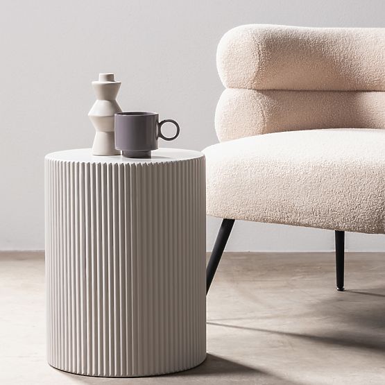 Tavolino laterale Ermanno, 35 cm, grigio-beige, scanalato