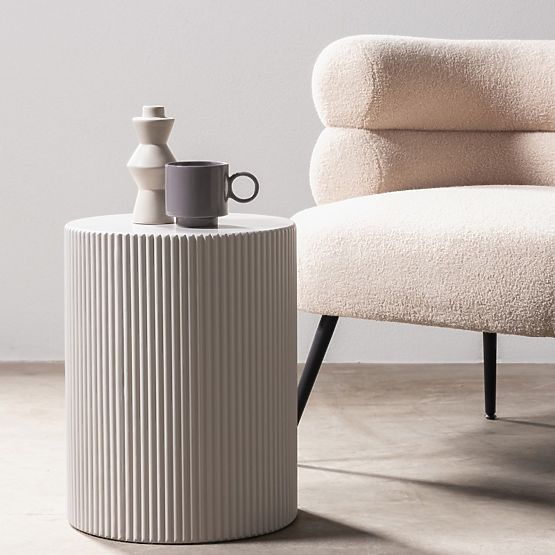 Tavolino laterale Ermanno, 35 cm, grigio-beige, scanalato