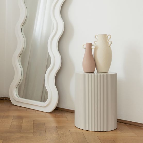 Tavolino laterale Ermanno, 35 cm, grigio-beige, scanalato