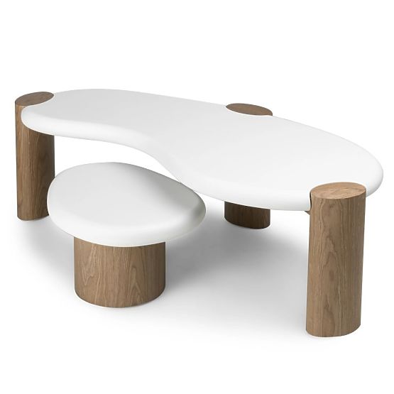 Tavolino laterale Floe 50 cm, bianco/noce