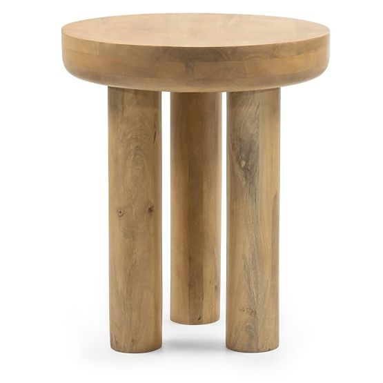 Tavolino laterale Limali 50 cm, rotondo, legno di mango, forme arrotondate