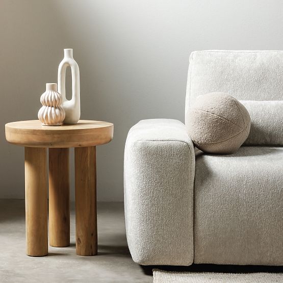 Tavolino laterale Limali 50 cm, rotondo, legno di mango, forme arrotondate