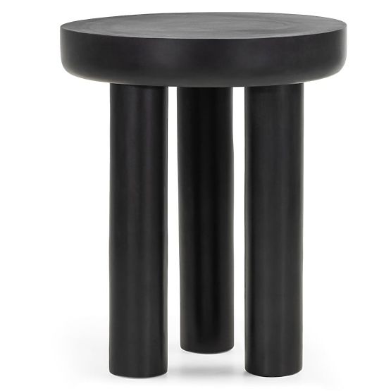 Tavolino laterale Limali 50 cm, rotondo, nero, legno di mango, forme arrotondate