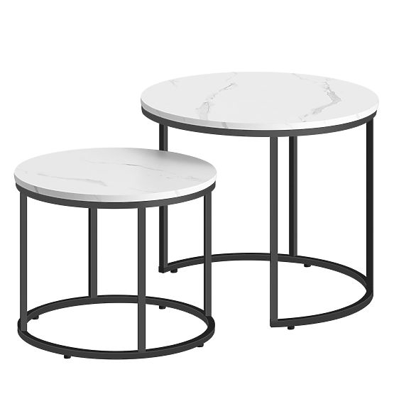 Tavolino rotondo da caffè 2 pezzi - marmo / gambe nere
