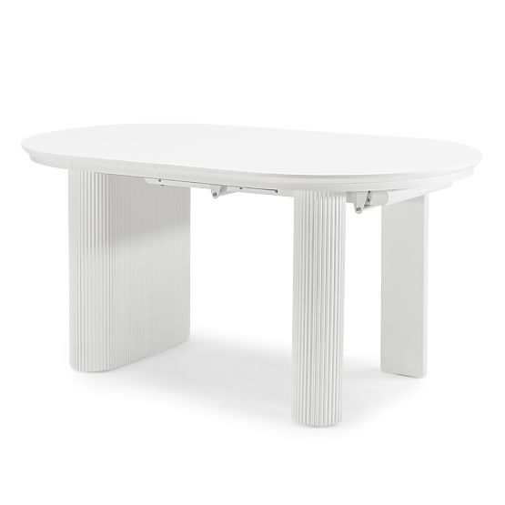 Tavolo allungabile Audrey 160-240 cm, ovale, bianco, con scanalature, forme arrotondate