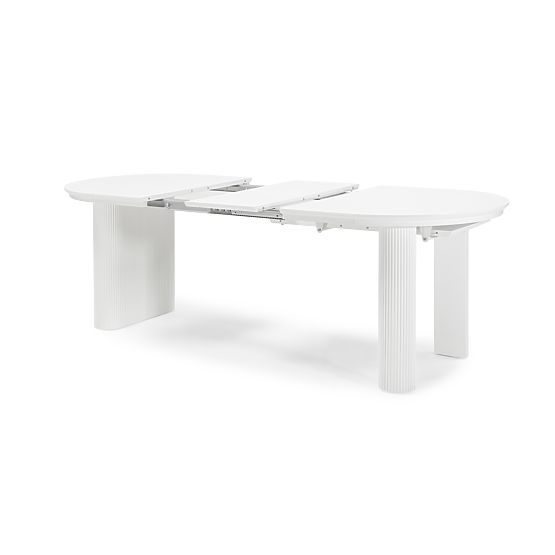 Tavolo allungabile Audrey 160-240 cm, ovale, bianco, con scanalature, forme arrotondate