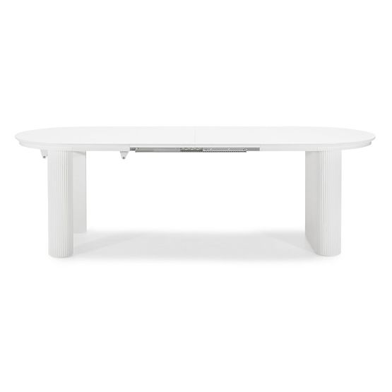 Tavolo allungabile Audrey 160-240 cm, ovale, bianco, con scanalature, forme arrotondate