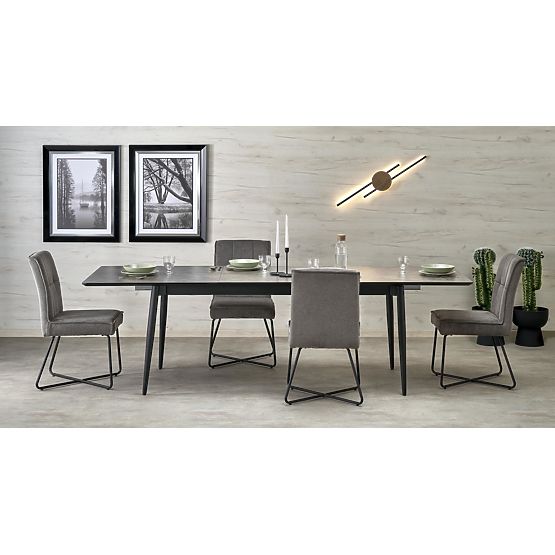 Tavolo allungabile CHARLES, piano - marmo grigio, gambe - nero