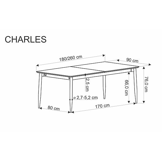 Tavolo allungabile CHARLES, piano - marmo grigio, gambe - nero