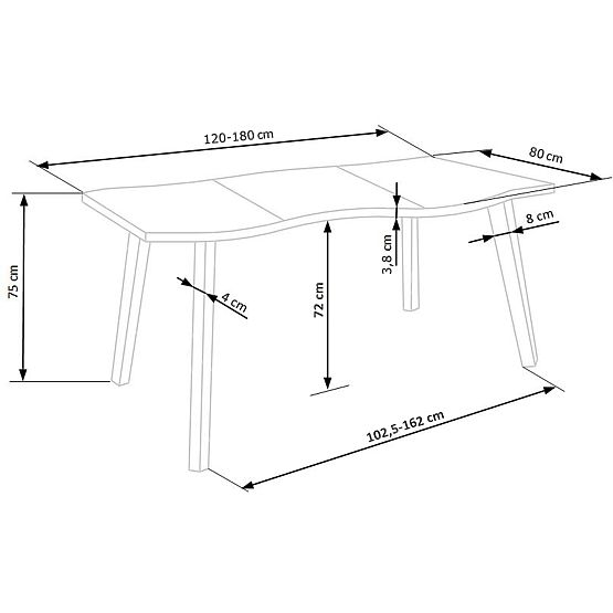 Tavolo allungabile DICKSON 120-180/80 cm, piano - naturale, gambe - nere (2p=1ks)