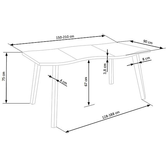 Tavolo allungabile DICKSON 2 150-210/90 cm, piano - naturale, gambe - nere (2p=1pz)
