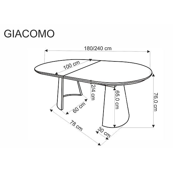 Tavolo allungabile GIACOMO, piano - naturale, gambe - nere (2p=1ks)