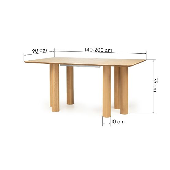 Tavolo allungabile Loa 140-200 cm, impiallacciatura di quercia, naturale, legno di faggio, arrotonda