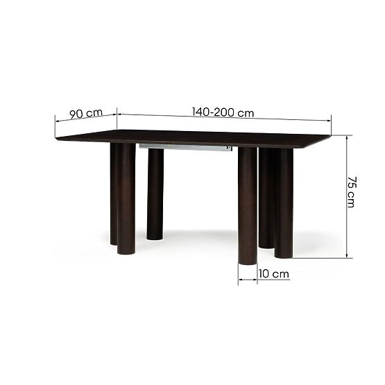 Tavolo allungabile Loa 140-200 cm, impiallacciatura di quercia, noce, legno di faggio, arrotondato