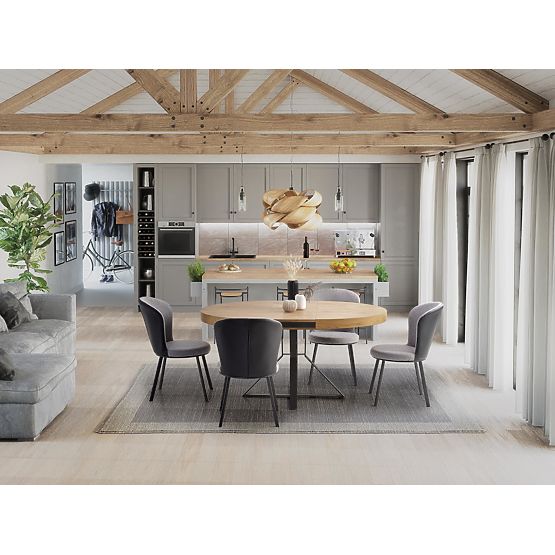 Tavolo allungabile MERCY, piano - rovere dorato, gambe - nere (2p=1ks)