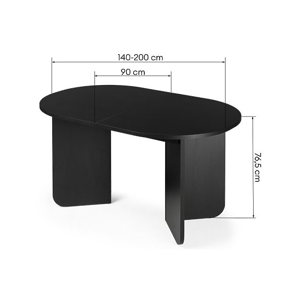 Tavolo allungabile Mou 140-200 cm, nero con struttura in legno, piano ovale