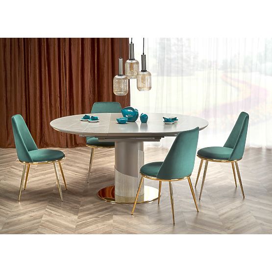 Tavolo allungabile MUSCAT piano - marmo grigio, gambe - grigio chiaro / oro