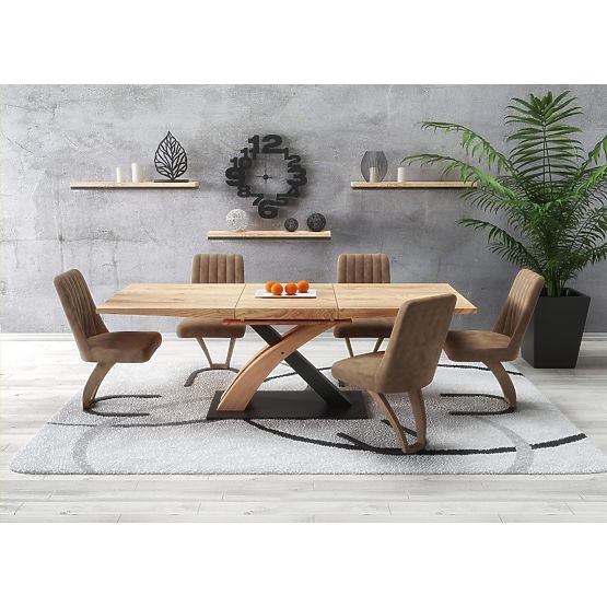Tavolo allungabile SANDOR 3, piano - rovere dorato, gambe - rovere dorato / nero (3p=1ks)
