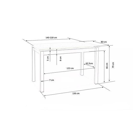 Tavolo allungabile TIAGO 140-220/80 piano: rovere craft, gambe: nere