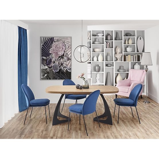 Tavolo allungabile VELDON, piano - rovere naturale, gambe - nere (2p=1ks)