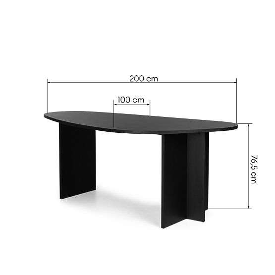 Tavolo con piano irregolare Zeva 200 cm, nero con struttura in legno