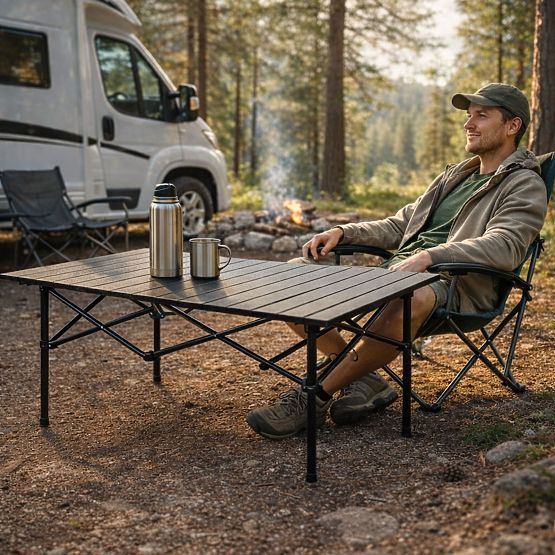 Tavolo da campeggio pieghevole 95x55 cm con borsa nero MultiGarden